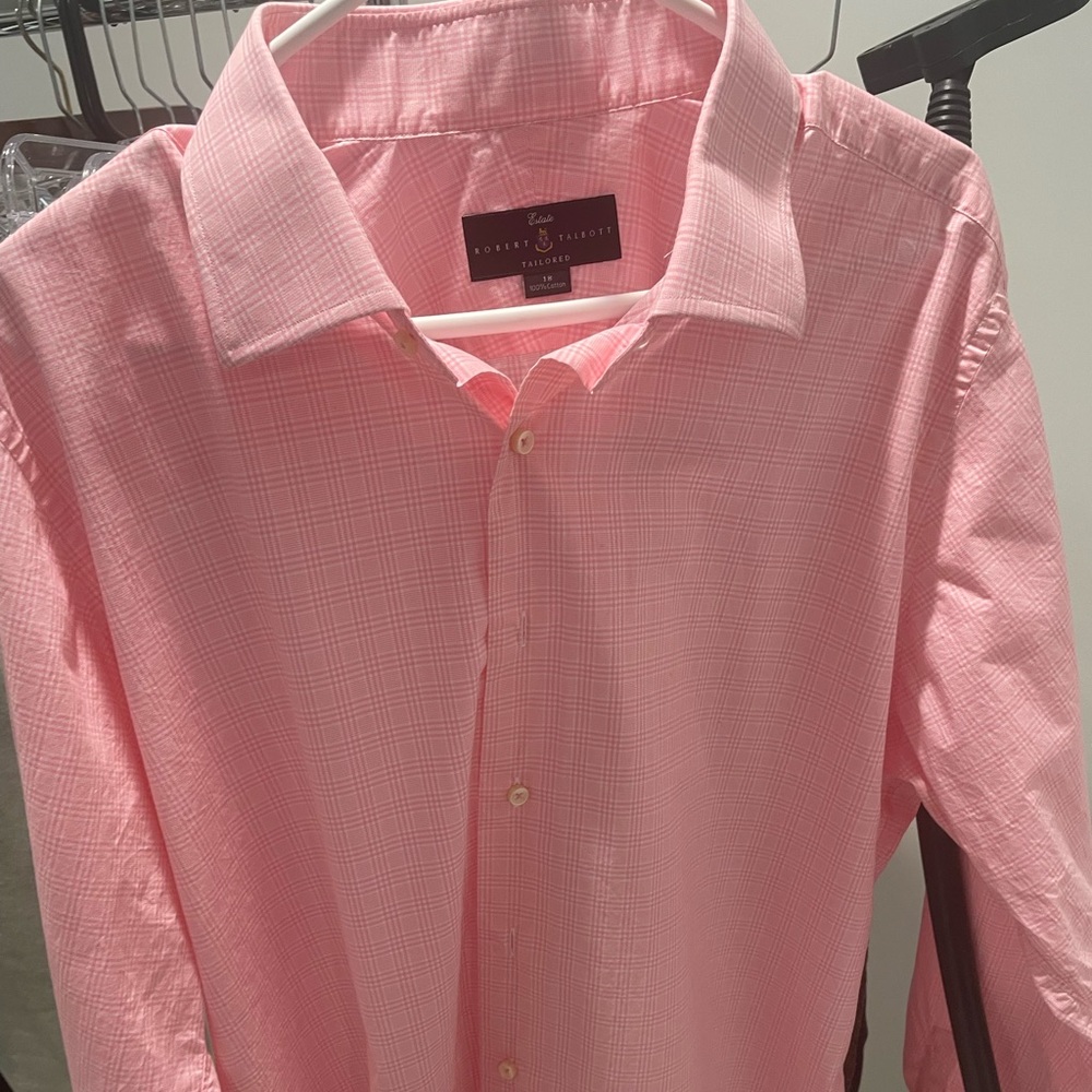 Pink check Robert Talbott dress shirt with 18” neck
